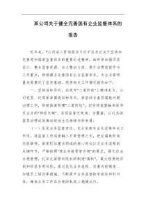 某公司关于健全完善国有企业监督体系的报告