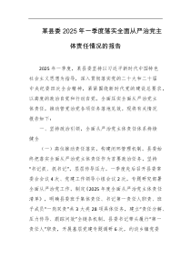 某县委2025年一季度落实全面从严治党主体责任情况的报告