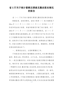 省X厅关于统计督察反馈意见整改落实情况的报告