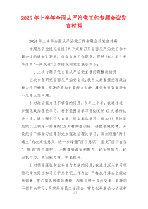 2025年上半年全面从严治党工作专题会议发言材料