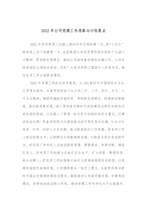 20XX年公司党建工作思路与计划要点