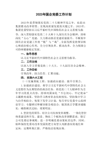 20XX年国企党委党建工作计划