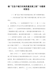 镇“百县千镇万村高质量发展工程”专题调研报告