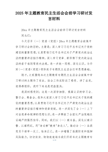 2025年主题教育民主生活会会前学习研讨发言材料
