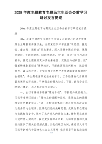 2025年度主题教育专题民主生活会会前学习研讨发言提纲