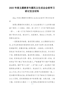 2025年度主题教育专题民主生活会会前学习研讨发言材料