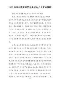 2025年度主题教育民主生活会个人发言提纲