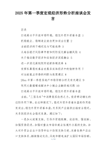 2025年第一季度宏观经济形势分析座谈会发言