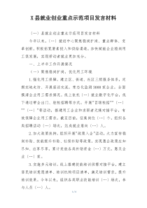 X县就业创业重点示范项目发言材料