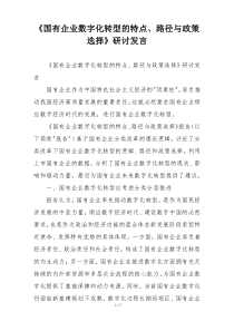 《国有企业数字化转型的特点、路径与政策选择》研讨发言