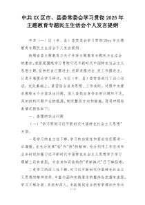 中共XX区市、县委常委会学习贯彻2025年主题教育专题民主生活会个人发言提纲