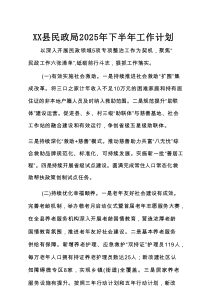 XX县民政局2025年下半年工作计划