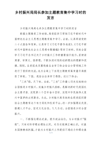 乡村振兴局局长参加主题教育集中学习时的发言