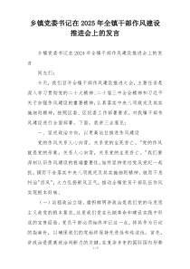 乡镇党委书记在2025年全镇干部作风建设推进会上的发言