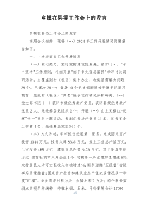乡镇在县委工作会上的发言