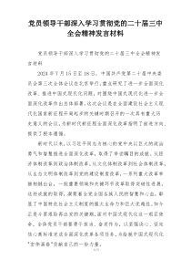 党员领导干部深入学习贯彻党的二十届三中全会精神发言材料