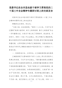 党委书记在全市县处级干部学习贯彻党的二十届三中全会精神专题研讨班上的交流发言