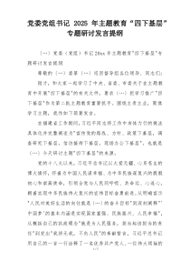 党委党组书记2025年主题教育“四下基层”专题研讨发言提纲