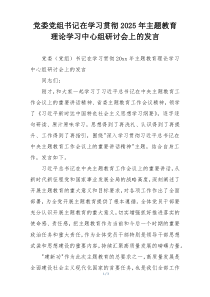 党委党组书记在学习贯彻2025年主题教育理论学习中心组研讨会上的发言
