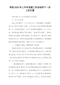学校2025年上半年党建工作总结和下一步工作打算