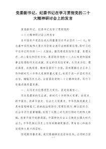 党委副书记、纪委书记在学习贯彻党的二十大精神研讨会上的发言