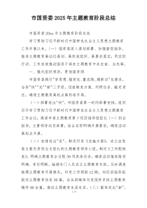 市国资委2025年主题教育阶段总结