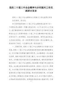 党的二十届三中全会精神与乡村振兴工作交流研讨发言