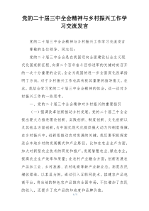党的二十届三中全会精神与乡村振兴工作学习交流发言