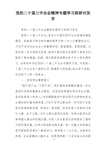 党的二十届三中全会精神专题学习班研讨发言