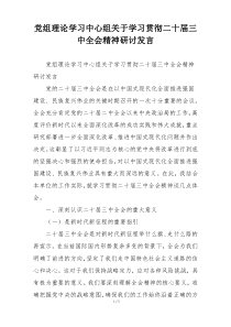 党组理论学习中心组关于学习贯彻二十届三中全会精神研讨发言