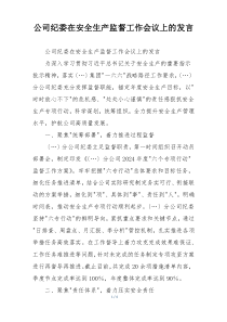 公司纪委在安全生产监督工作会议上的发言