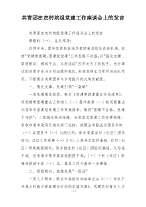 共青团在农村垸组党建工作座谈会上的发言