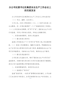 分公司纪委书记在集团安全生产工作会议上的交流发言