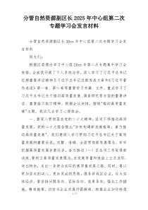 分管自然资源副区长2025年中心组第二次专题学习会发言材料