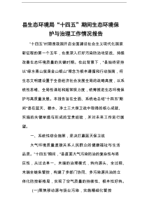 县生态环境局“十四五”期间生态环境保护与治理工作情况报告