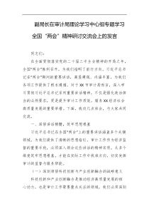 副局长在审计局理论学习中心组专题学习全国两会精神研讨交流会上的发言