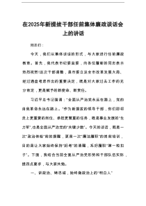 在2025年新提拔干部任前集体廉政谈话会上的讲话
