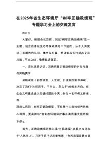 在2025年省生态环境厅“树牢正确政绩观”专题学习会上的交流发言