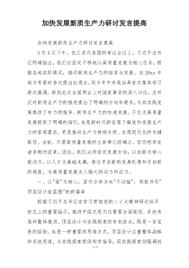 加快发展新质生产力研讨发言提高