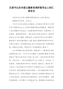 区委书记在市委主题教育调研督导会上的汇报发言