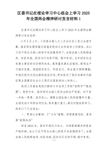 区委书记在理论学习中心组会上学习2025年全国两会精神研讨发言材料1