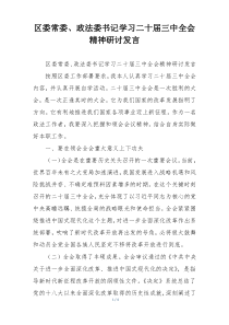区委常委、政法委书记学习二十届三中全会精神研讨发言