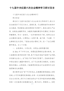 十九届中央纪委六次全会精神学习研讨发言