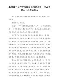 县区委书记在任职期间经济责任审计进点见面会上的表态发言