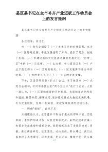 县区委书记在全市补齐产业短板工作动员会上的发言提纲