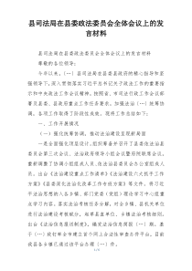 县司法局在县委政法委员会全体会议上的发言材料