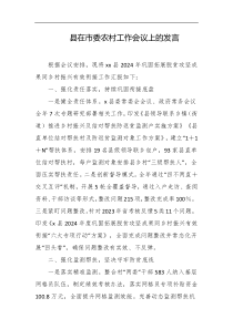 县在市委农村工作会议上的发言