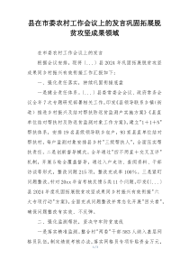 县在市委农村工作会议上的发言巩固拓展脱贫攻坚成果领域