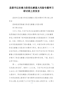 县委书记在着力防范化解重大风险专题学习研讨班上的发言