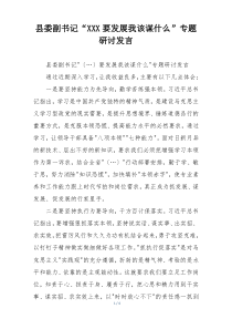 县委副书记“XXX要发展我该谋什么”专题研讨发言
